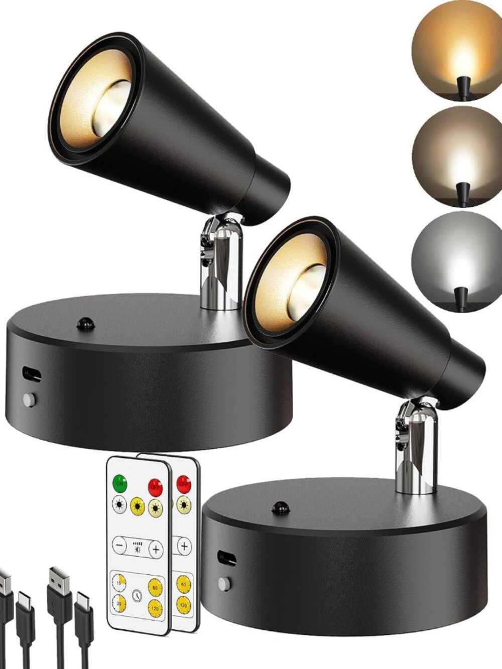 Dimmable LED Spotlights with Remote - Rechargeable Battery Picture Lights, 2